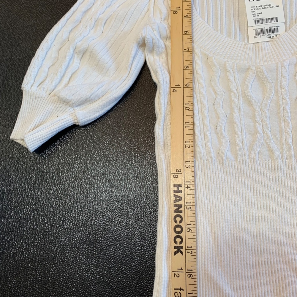 Brand new Bebe White Scoop Neck Elbow-Sleeve Cable Sweater - Sz M (NWT) - Picture 5 of 8